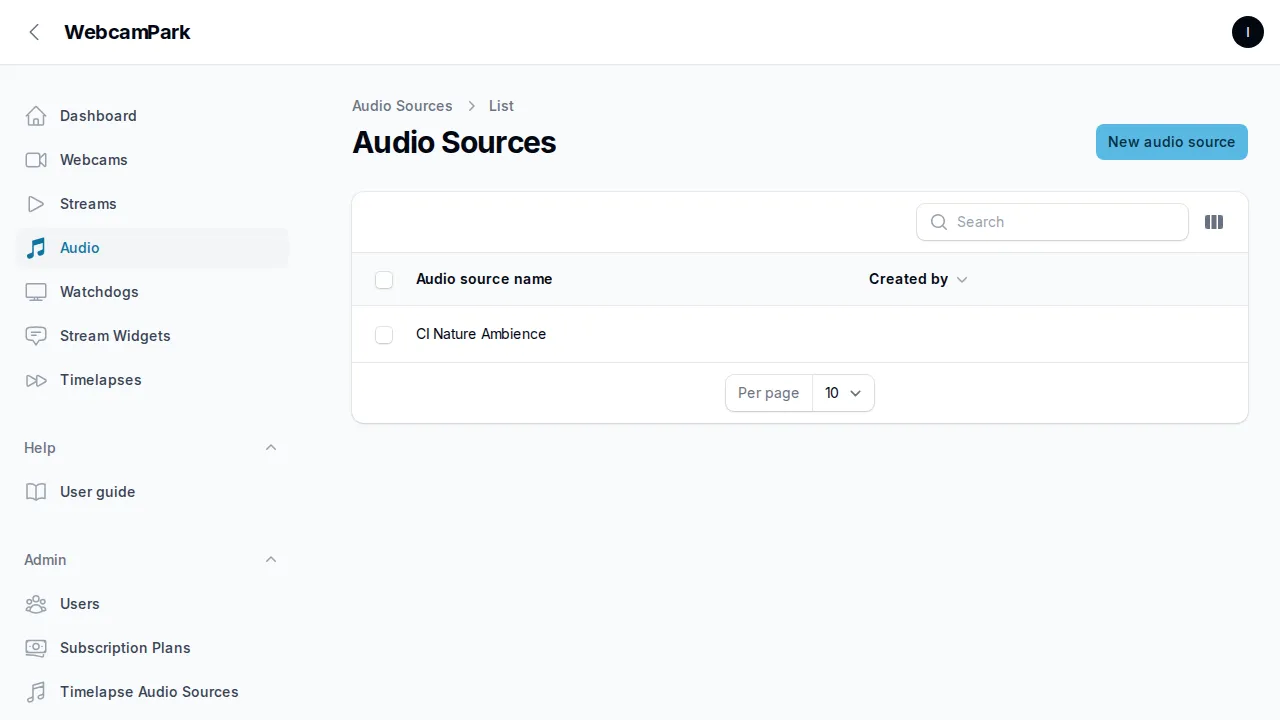 Audio sources list