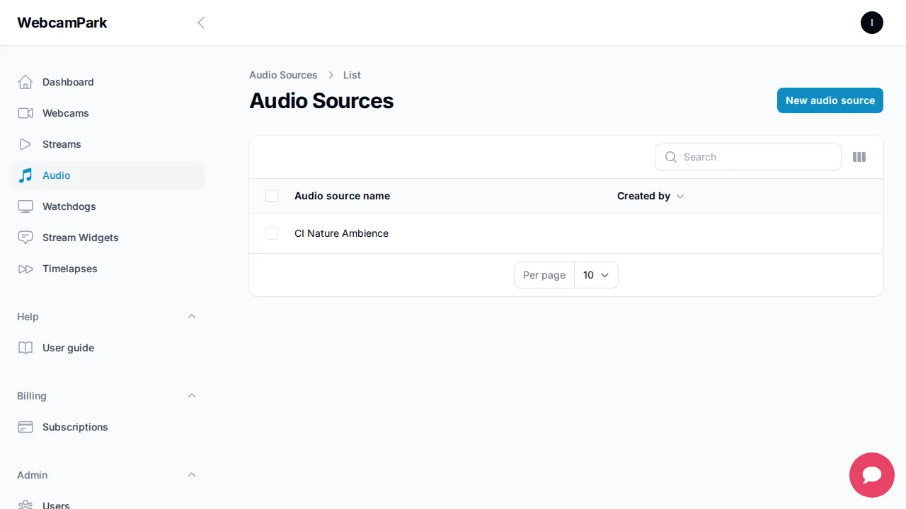 Audio sources list