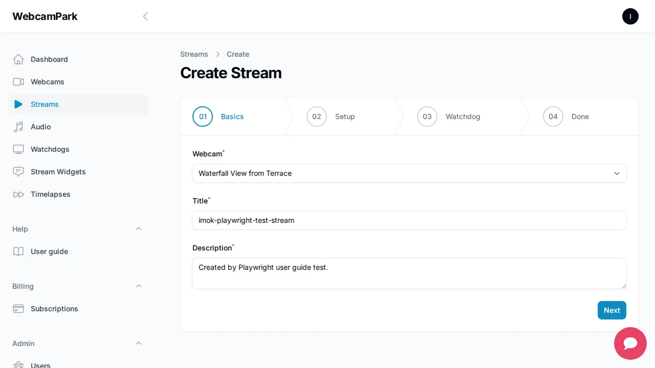 Create stream – Step 1 (Basics)