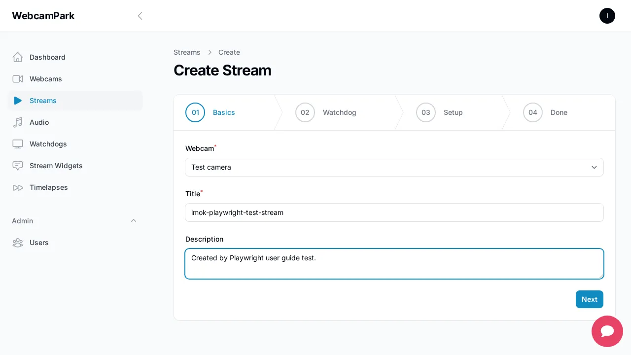 Create stream – Step 1 (Basics)