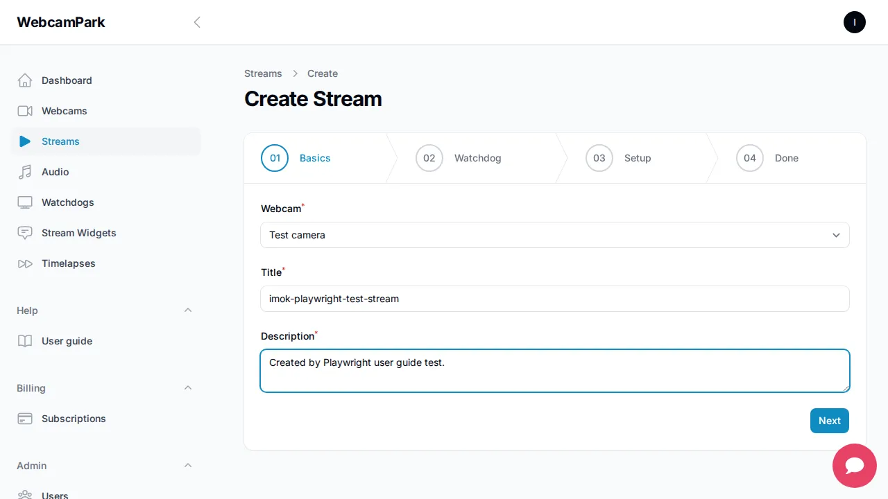 Create stream – Step 1 (Basics)