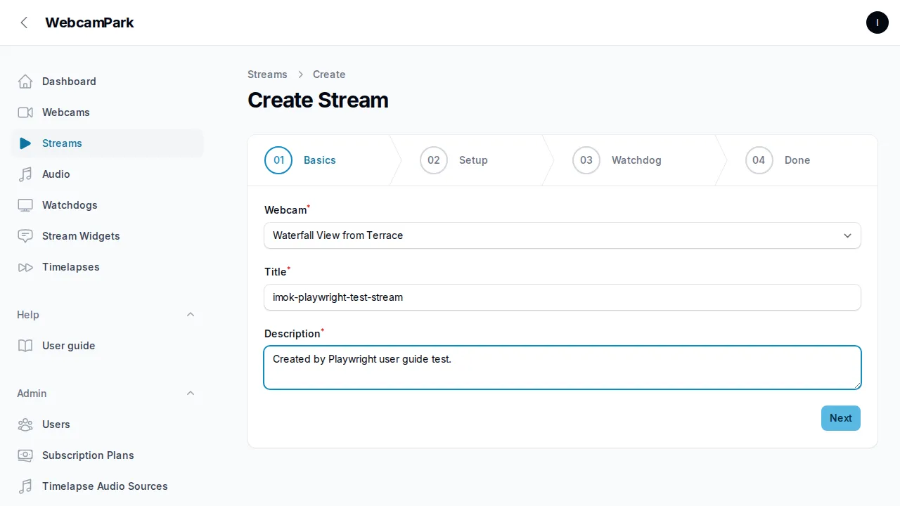 Create stream – Step 1 (Basics)