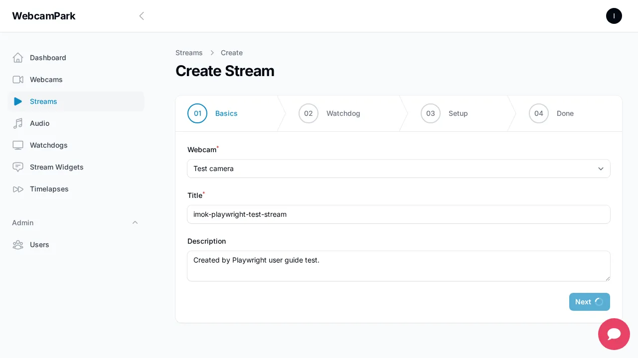 Create stream – Step 2 (Watchdog)