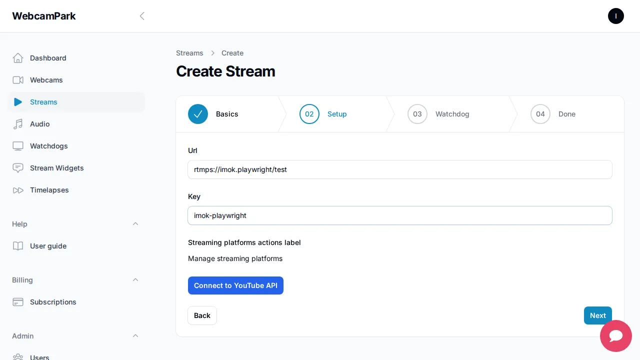 Create stream – Step 2 (Watchdog)