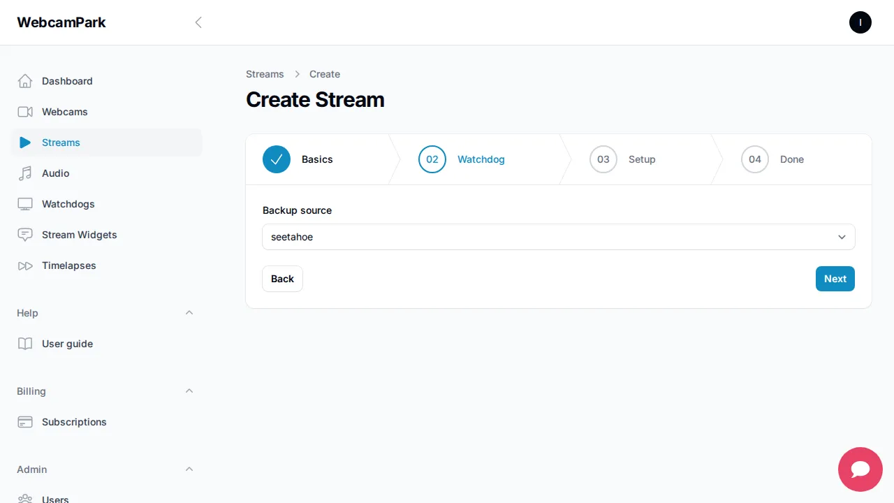 Create stream – Step 2 (Watchdog)