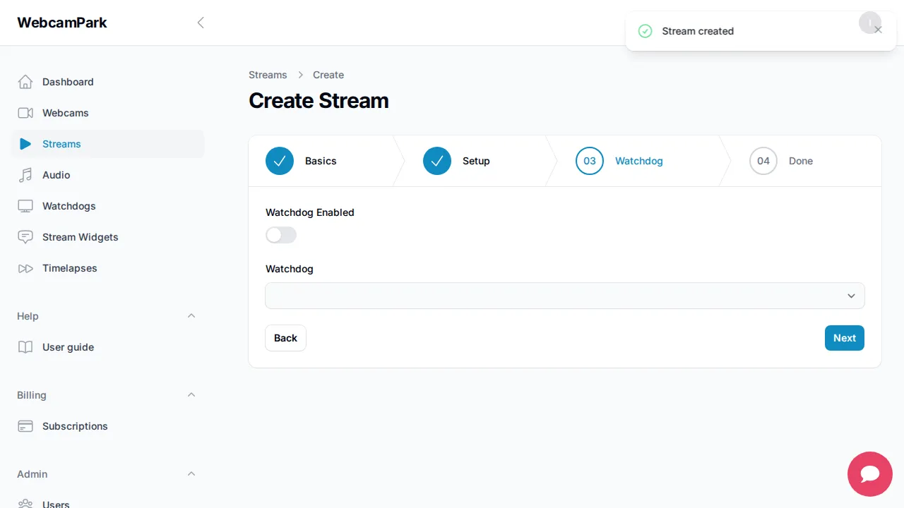 Create stream – Step 4 (Done)