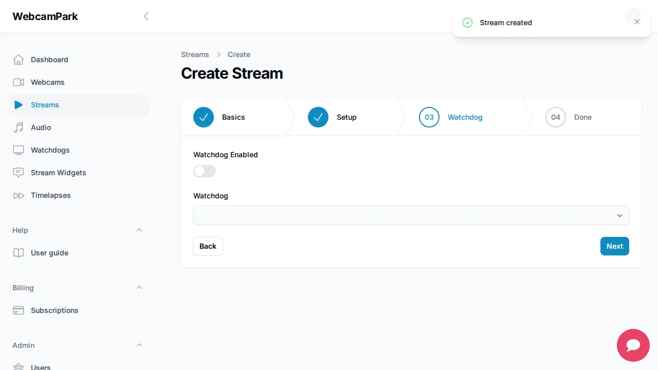 Create stream – Step 4 (Done)