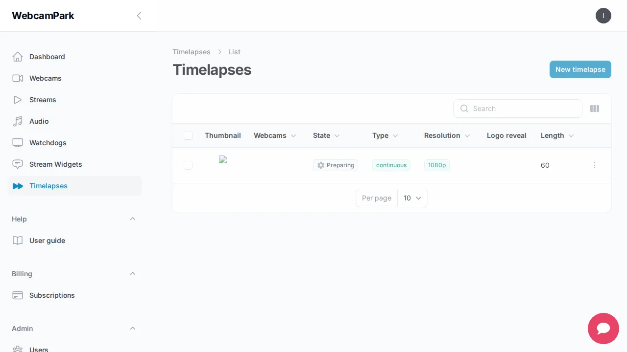Timelapse list
