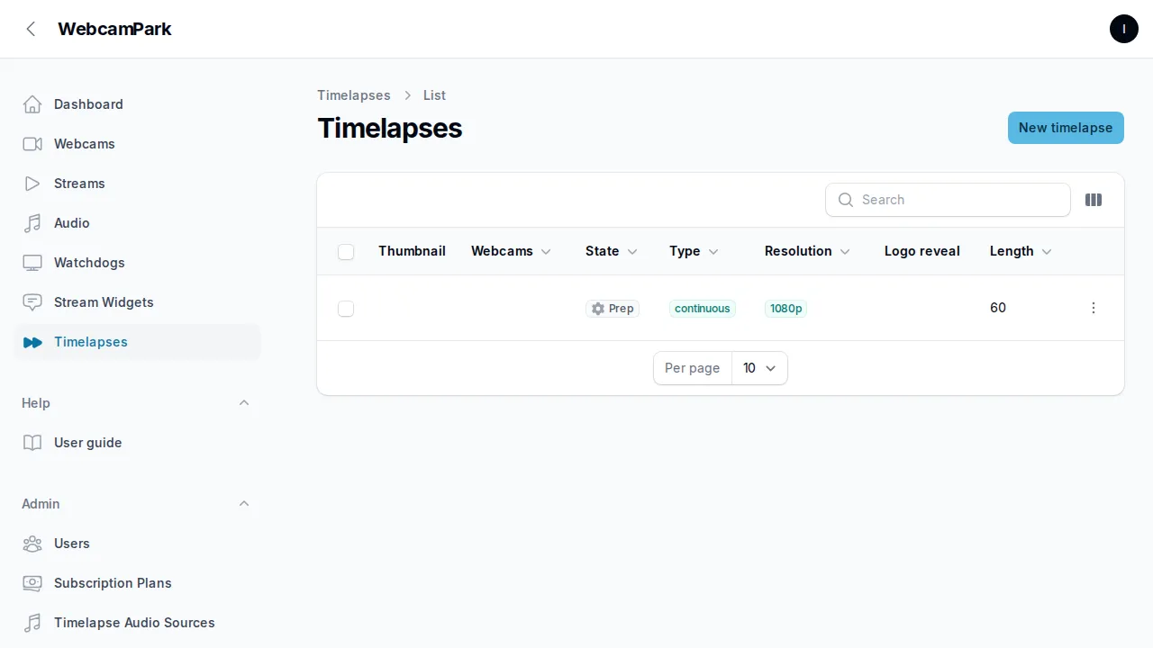 Timelapse list
